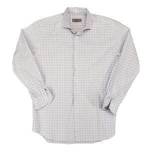 Canali Dress Shirt‎ Mens 41 16 Pink Blue Plaid Office Quiet Luxury Retro Classic